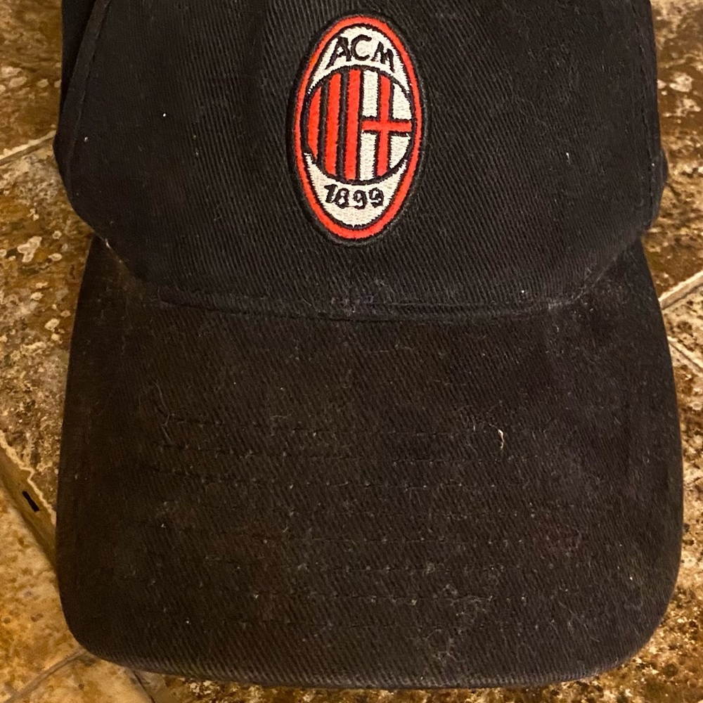 Adidas AC Milan Baseball Hat - Black & Red - One Size Fits All - Vintage